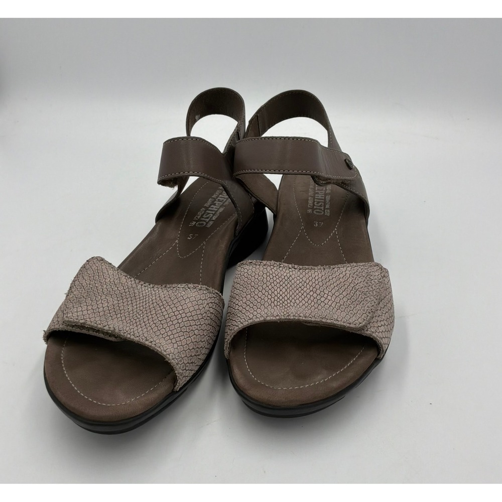 Mephisto Wedge Sandals Womens 37 Brown Snake Print Leather Comfort Strap - Picture 6 of 9
